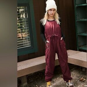 Free People Frosty Morning Overalls Oxblood Drawstring Waist S NWT